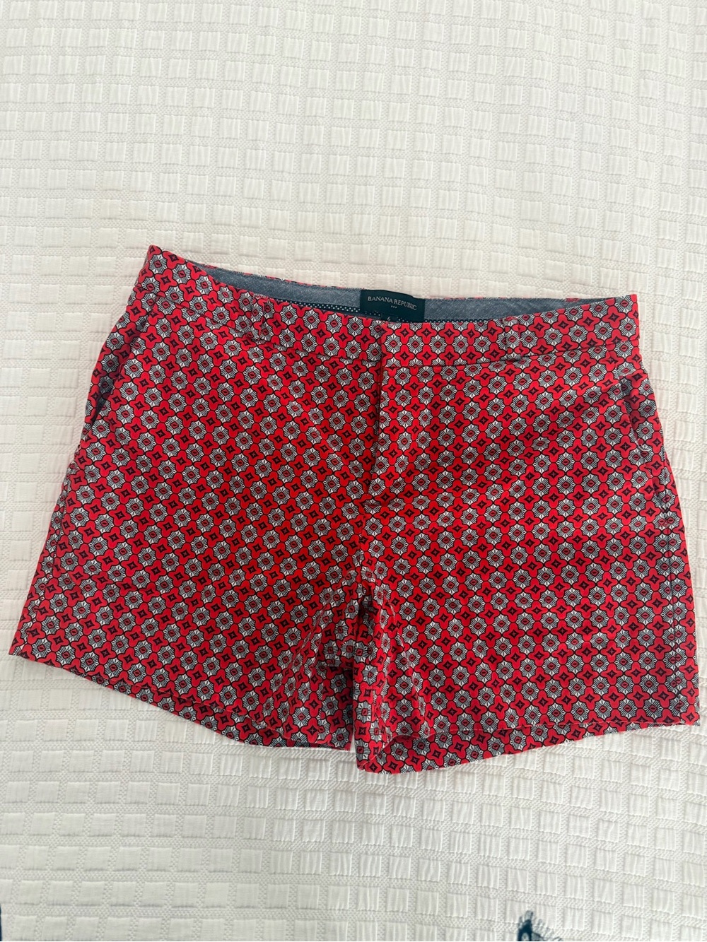 Banana Republic Red, White and Black Geometric Print Bermuda Shorts